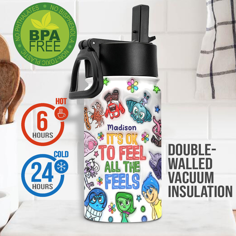 Personalized Kids Water Bottle Custom Name Fun Design Gift