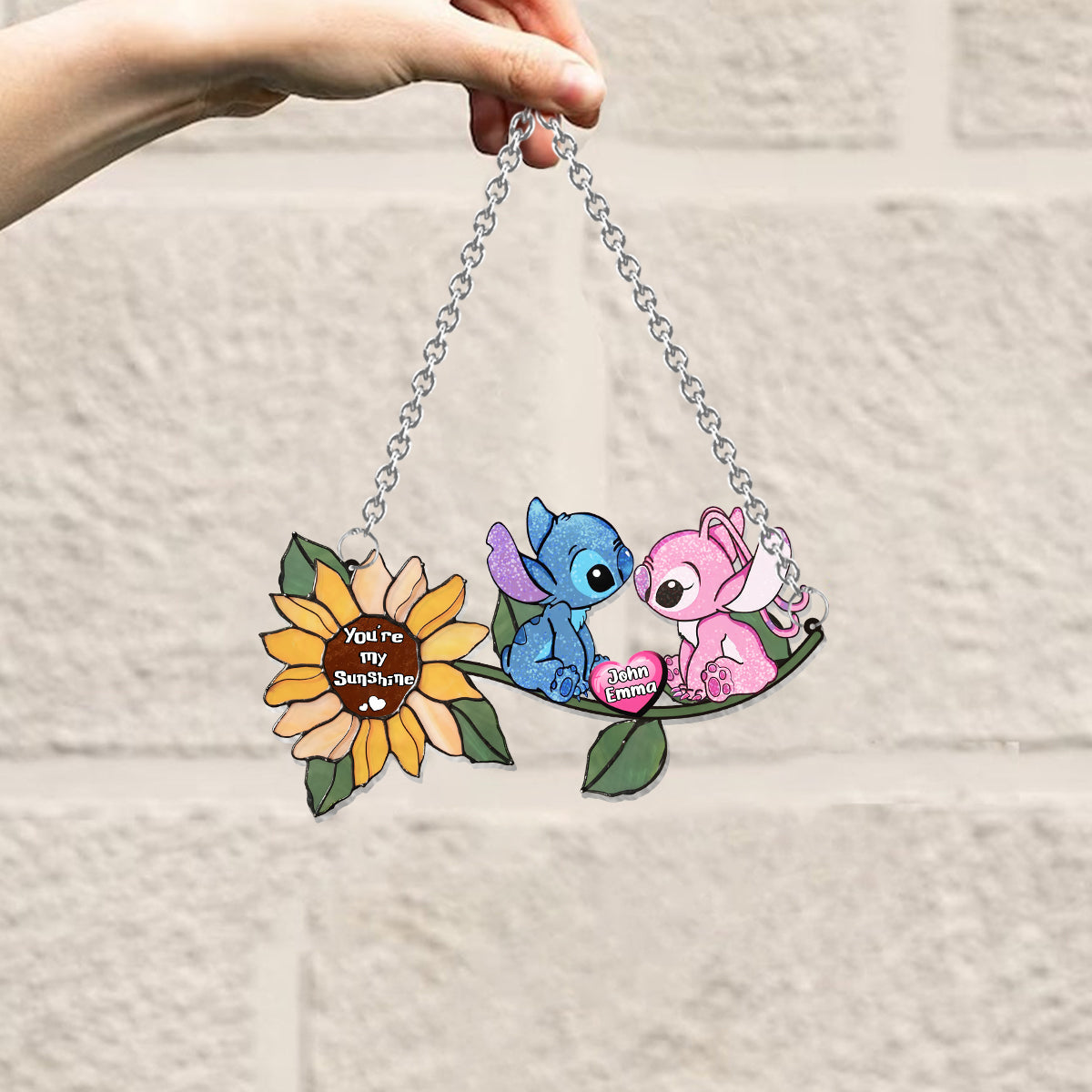 Personalized Sunflower Suncatcher Ornament Custom Names Gift for Anniversaries