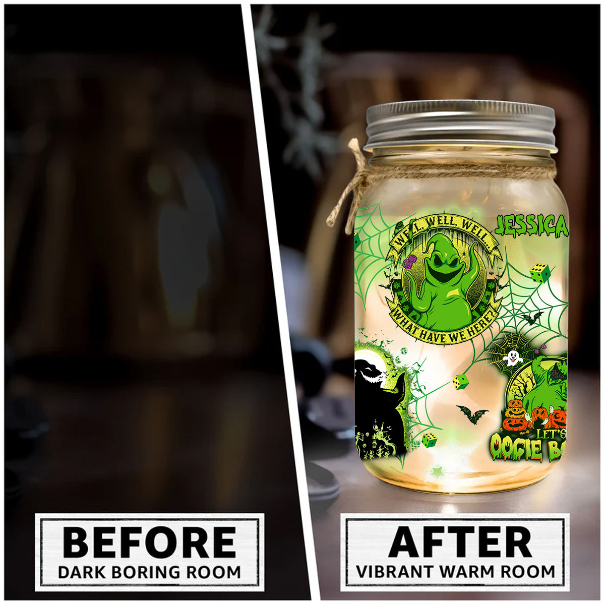 Personalized Oogie Boogie Mason Jar Light Decor Gift for Halloween