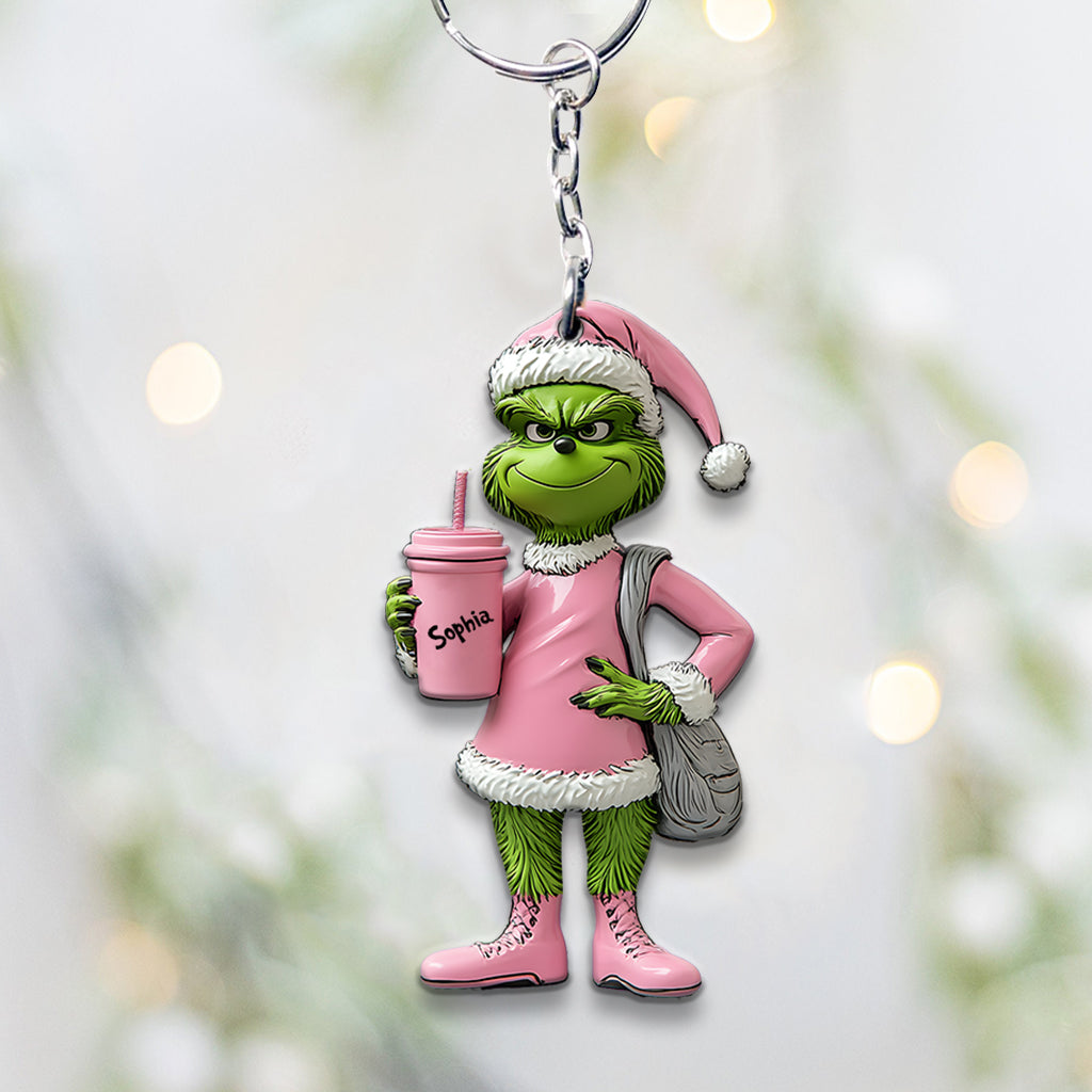 Personalized Grinch Keychain Custom Name Gift for Christmas