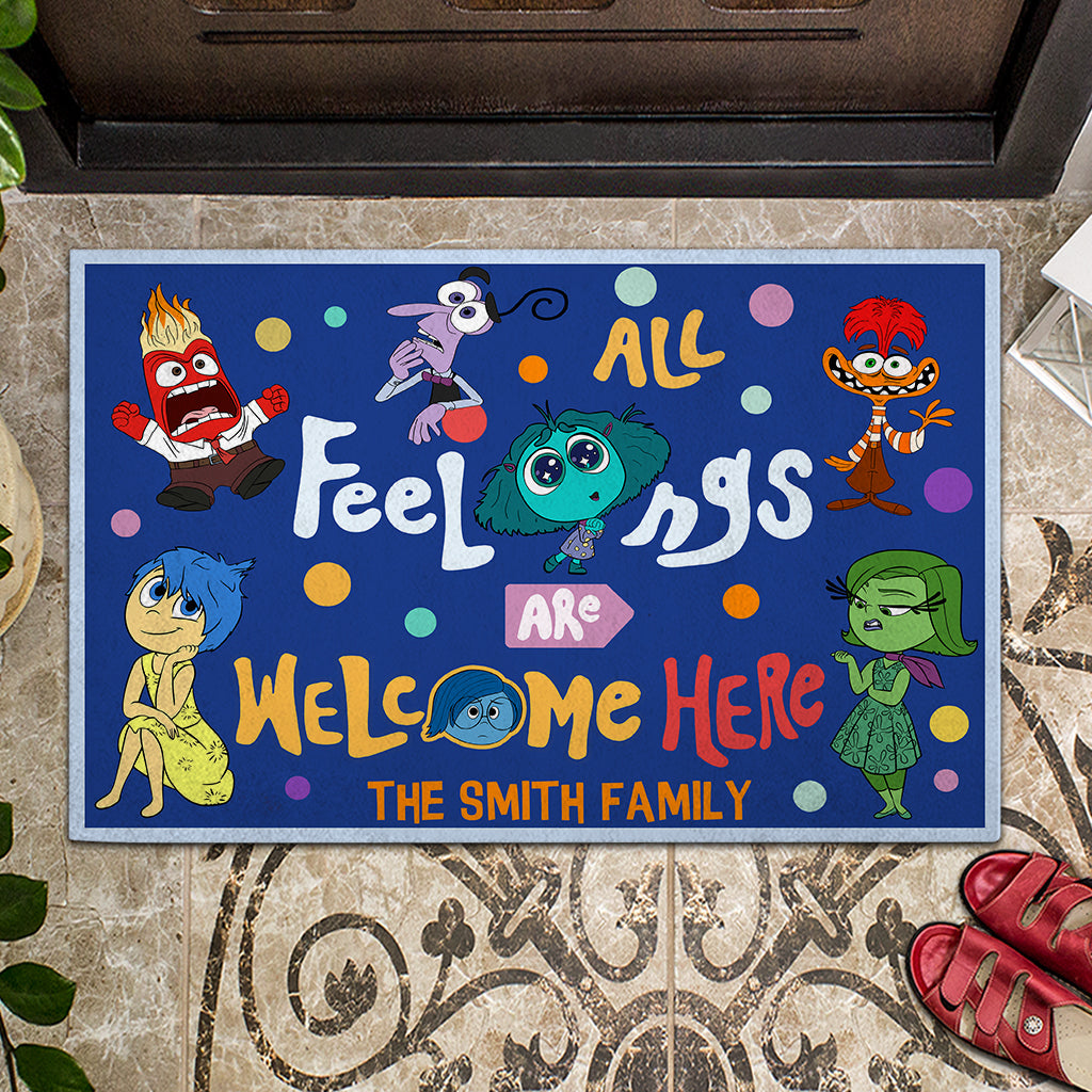 Personalized Doormat All Feelings Are Welcome Here for Family