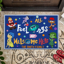 Load image into Gallery viewer, Personalized Doormat All Feelings Are Welcome Here for Family
