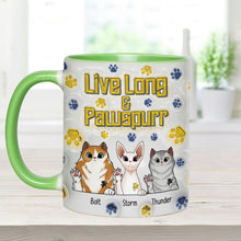 Load image into Gallery viewer, Personalized Accent Mug Live Long and Pawspurr Cat Design Gift for Pet Lovers
