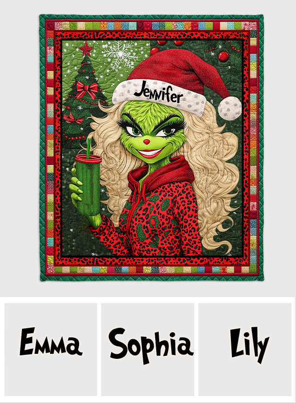 Personalized Christmas Quilt with Green Lady Design for Unique Gifts