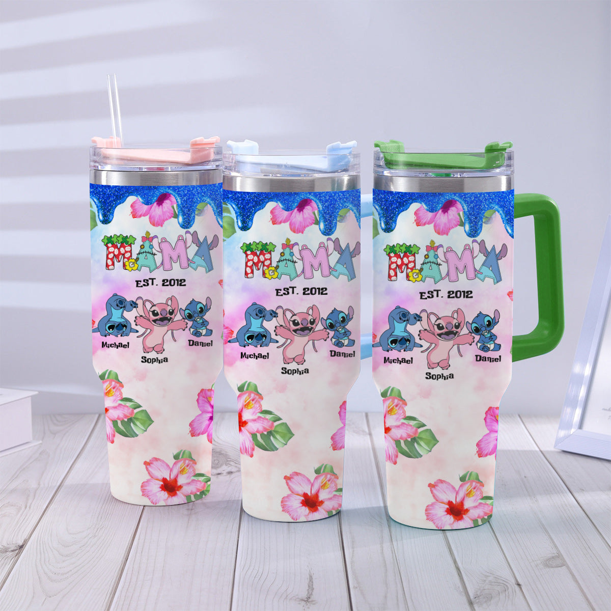 Personalized Ohana Tumbler with Handle Custom Name Gift for Mom