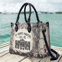 Load image into Gallery viewer, Personalized Leather Handbag for Mom with Favorite Monsters Design
