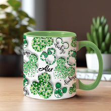Load image into Gallery viewer, Personalized Shamrock Mouse Ears Accent Mug Gift for St. Patrick's Day
