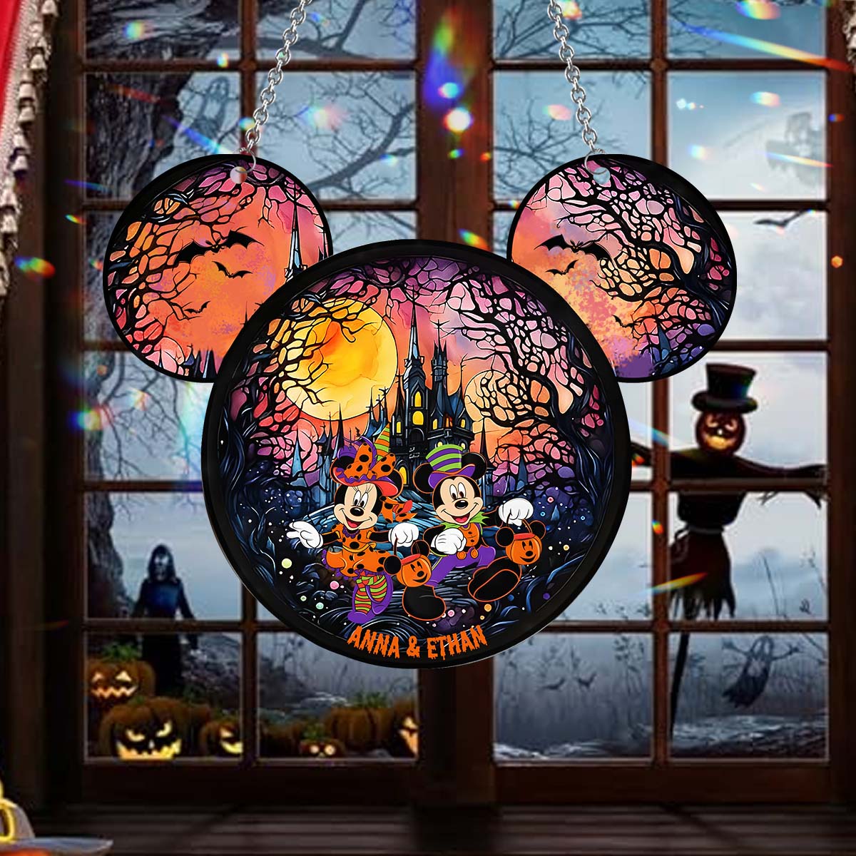 Personalized Halloween Mouse Couple Suncatcher Ornament Gift