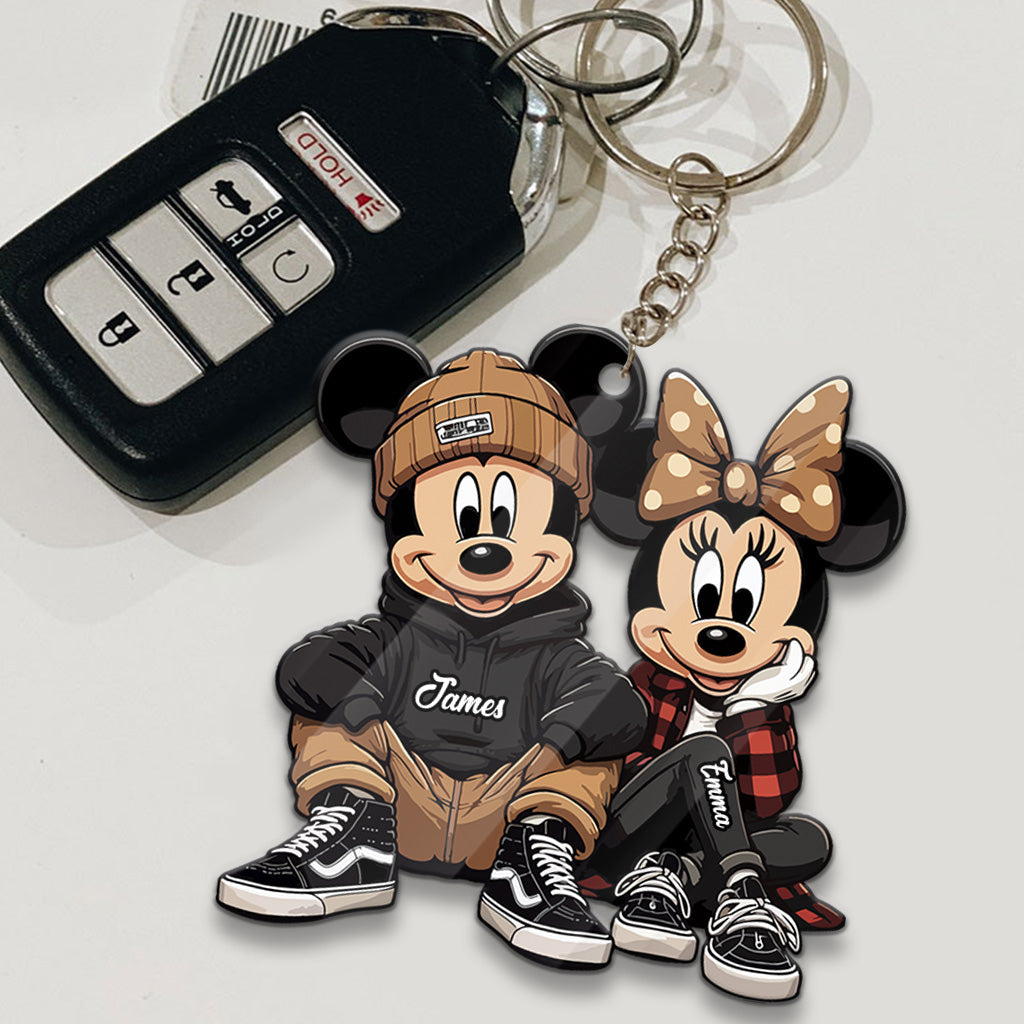 Personalized Chicano Mouse Keychain Custom Name Gift for Couple