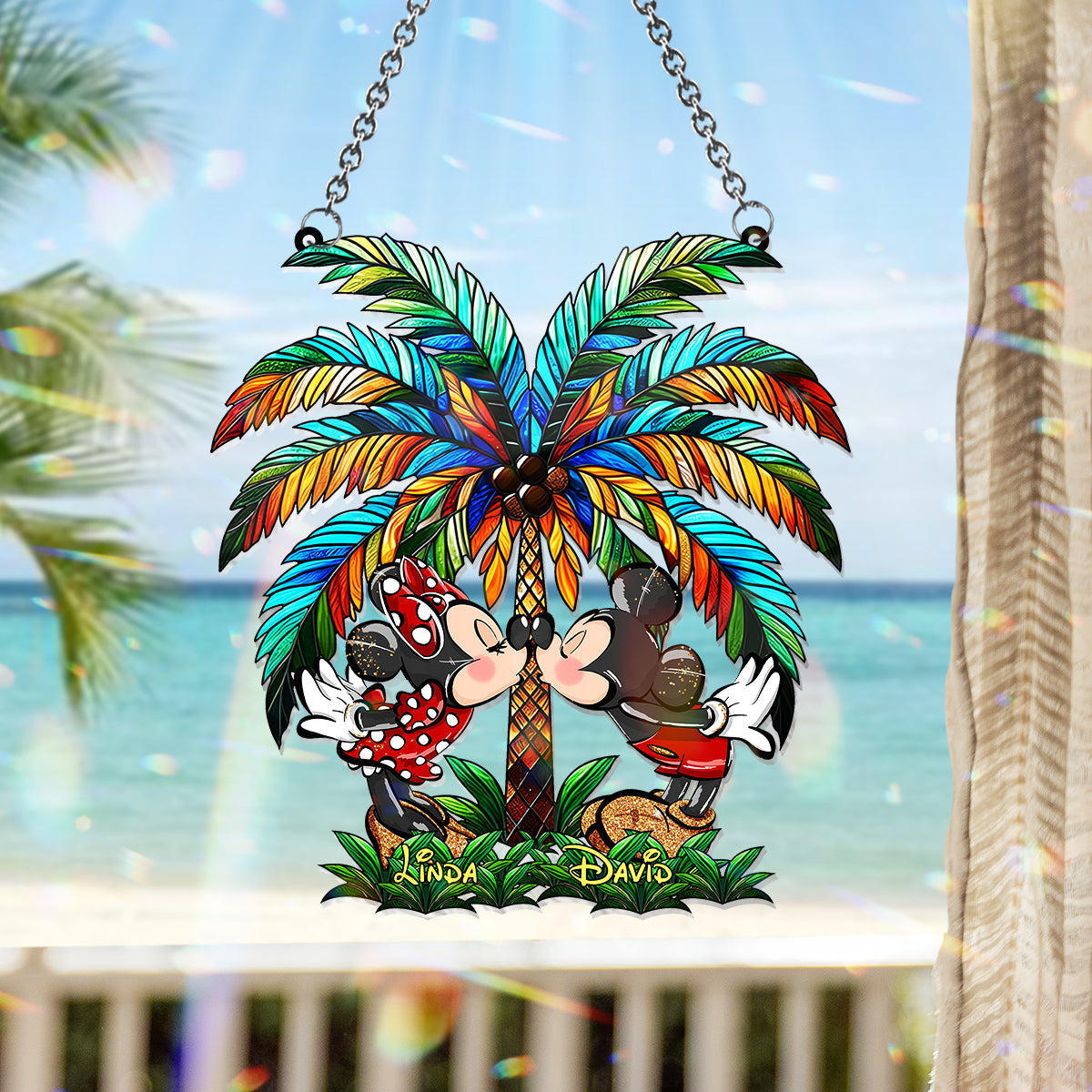 Personalized Palm Tree Suncatcher Ornament Gift for Couples