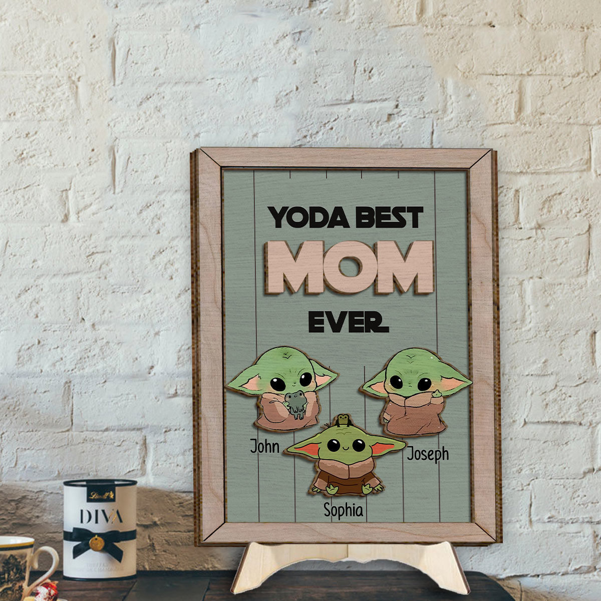 Personalized Yoda Best Mom Ever 2 Layered Wood Sign Gift