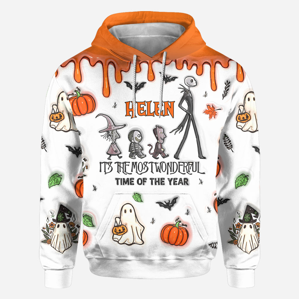 Personalized Autumn Skeleton All Over Shirt Custom Name Halloween Gift
