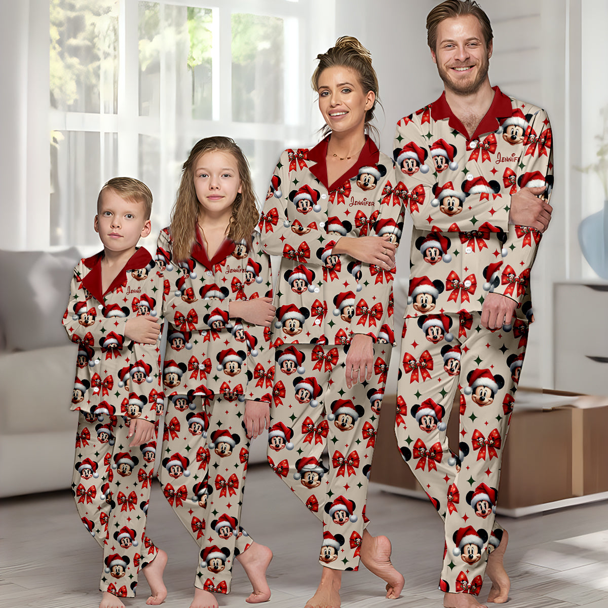 Personalized Cute Mouse Christmas Pajamas Button Down Set