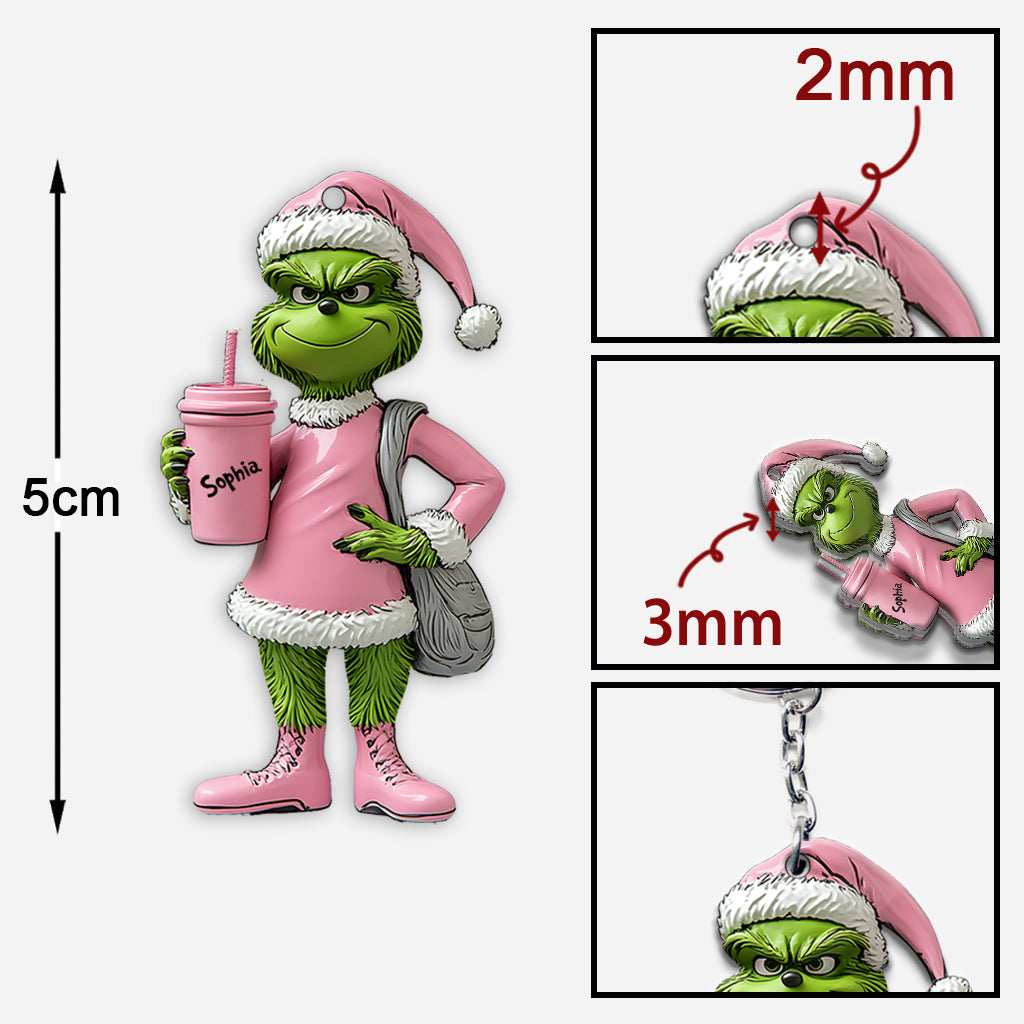 Personalized Grinch Keychain Custom Name Gift for Christmas