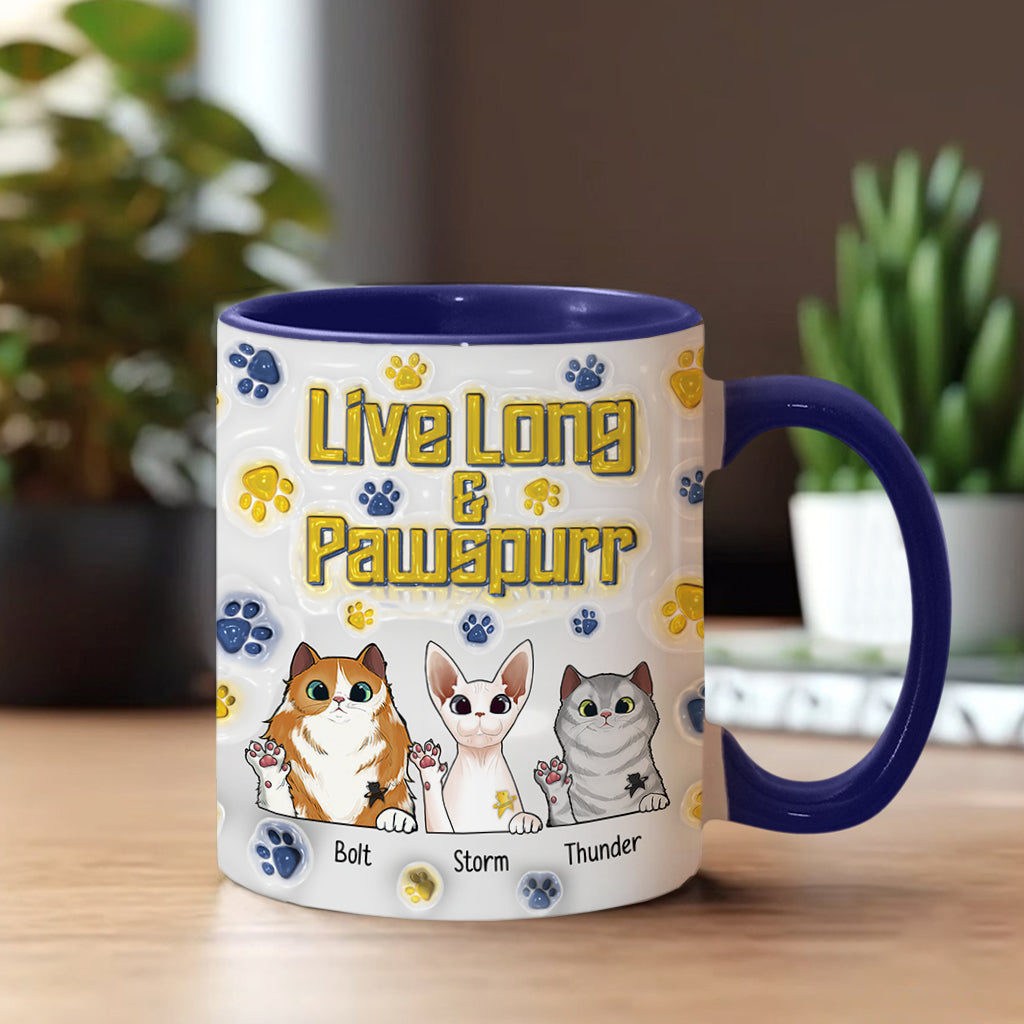 Personalized Accent Mug Live Long and Pawspurr Cat Design Gift for Pet Lovers