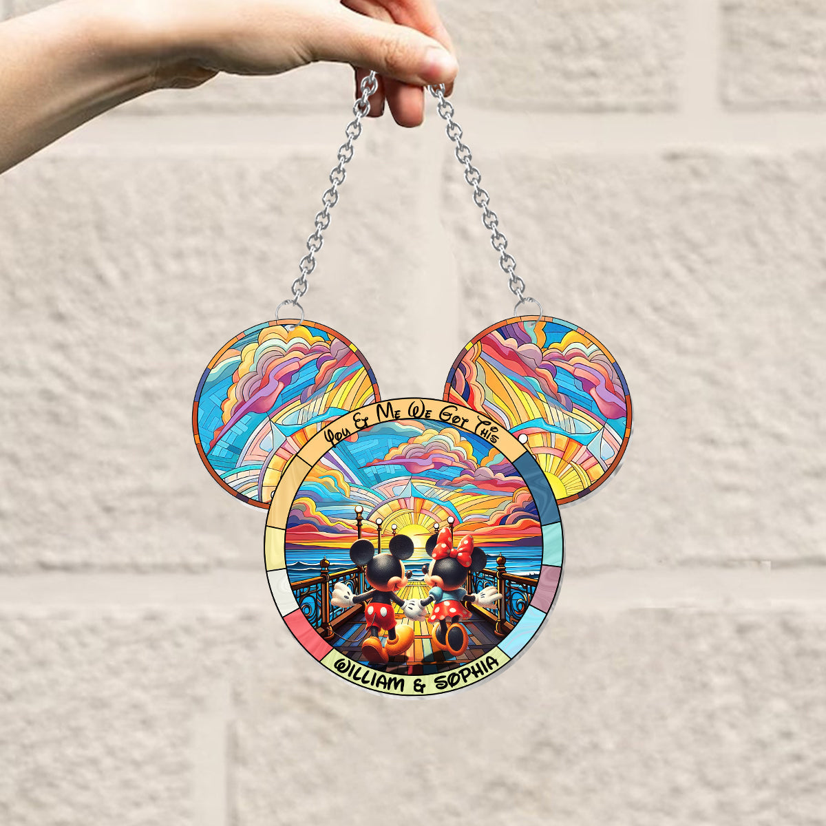 Personalized Mouse Hanging Suncatcher Ornament Custom Gift for Couples