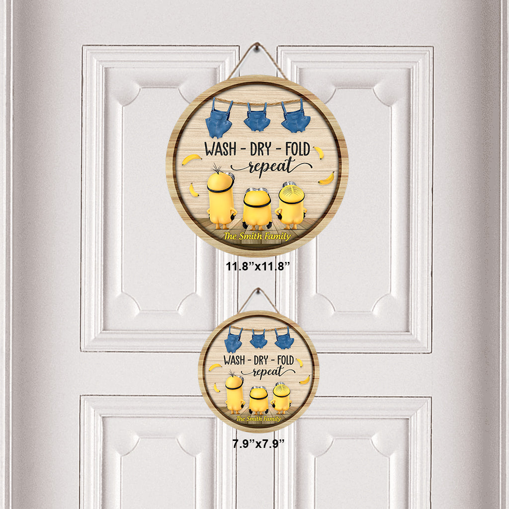 Personalized Round Wood Sign Wash Dry Fold Design Gift for Family