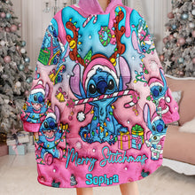 Load image into Gallery viewer, Personalized Merry Stitchmas Blanket Hoodie for Kids | Christmas Gift
