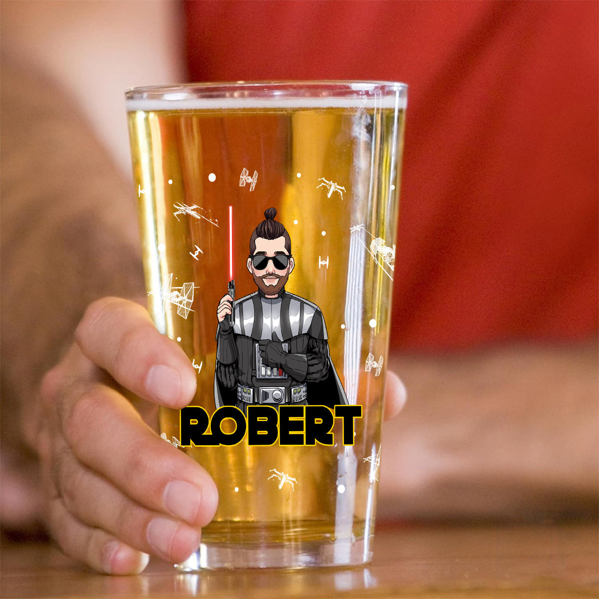 Personalized Beer Glass with Star Wars Theme Custom Name Gift for Dad