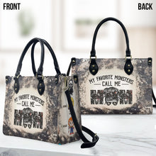Load image into Gallery viewer, Personalized Leather Handbag for Mom with Favorite Monsters Design
