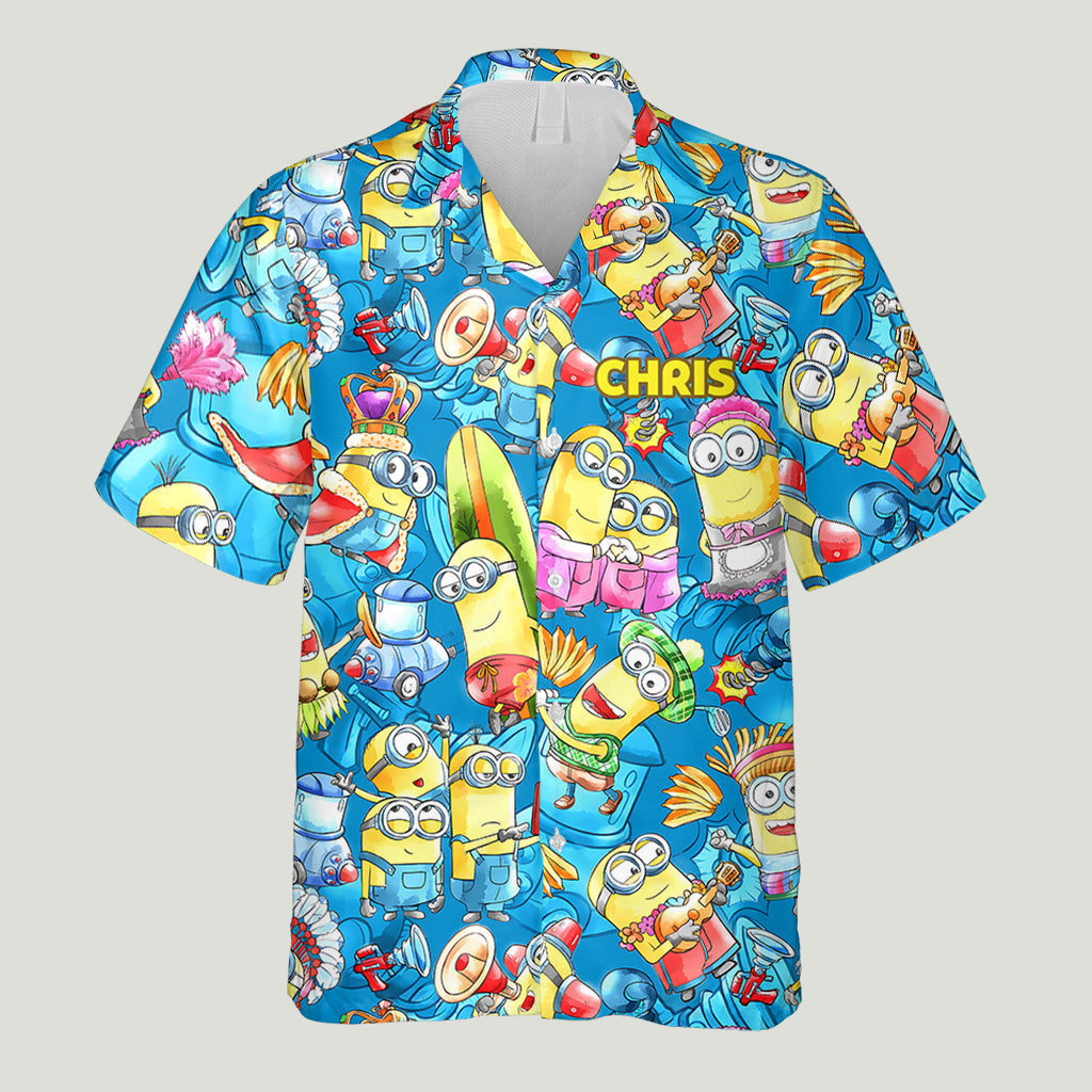 Personalized Hawaiian Shirt with Fun Yellow Monsters, Summer Gift for Family