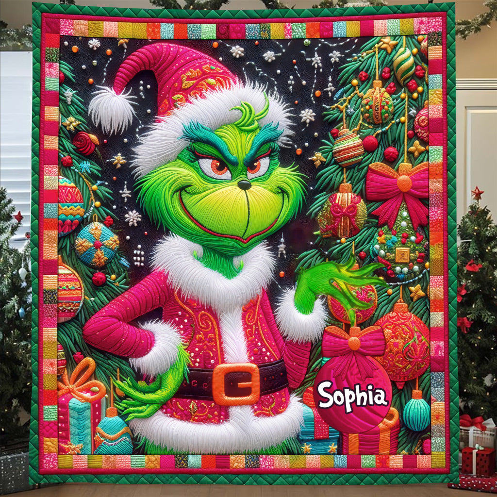 Personalized Grinch Christmas Quilt Custom Name Holiday Gift
