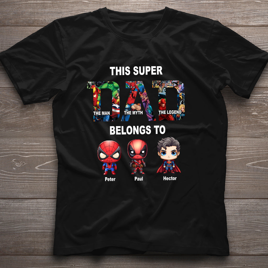 Personalized Super Dad T-shirt Custom Names Gift for Father's Day