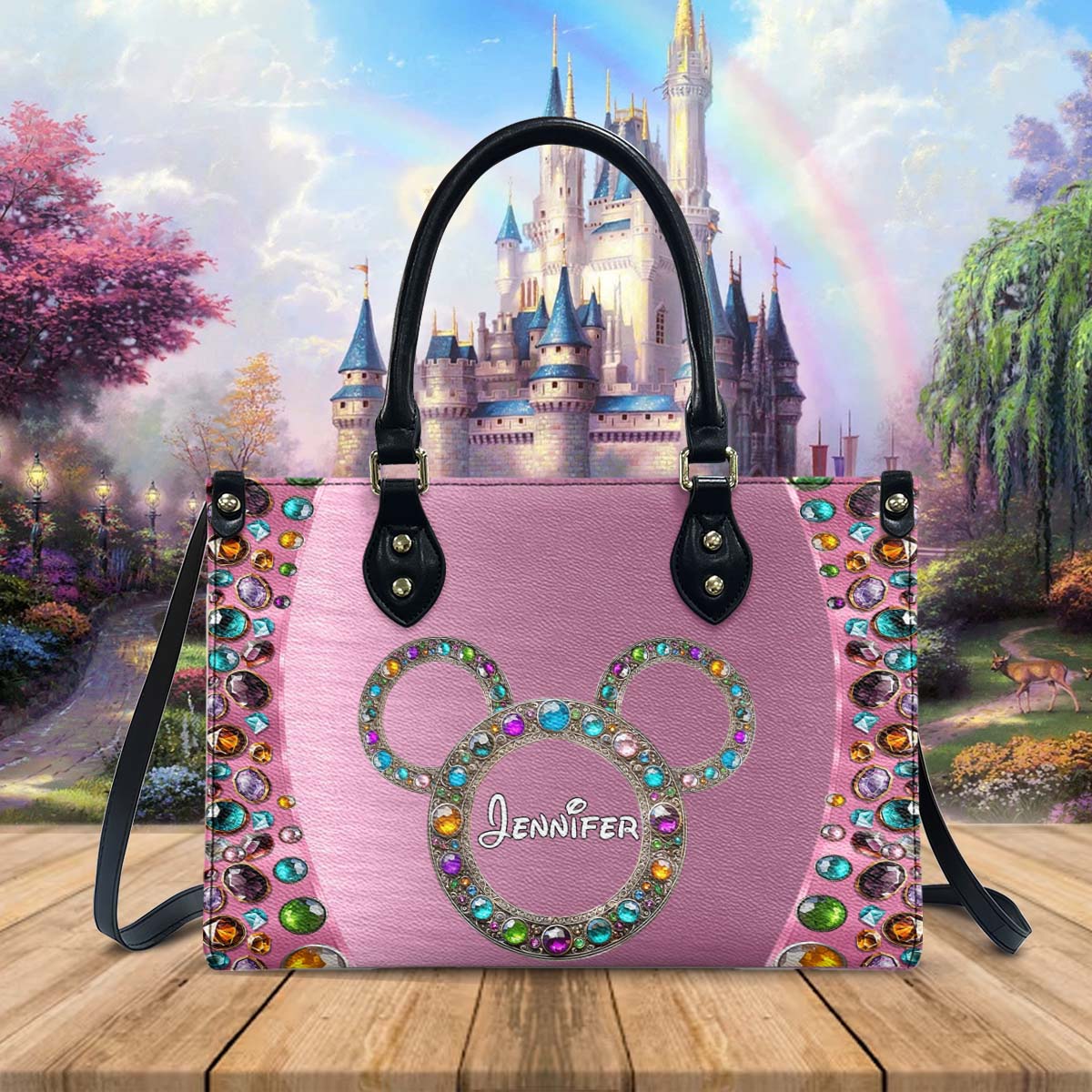 Personalized Pink Leather Handbag with Custom Name for Women