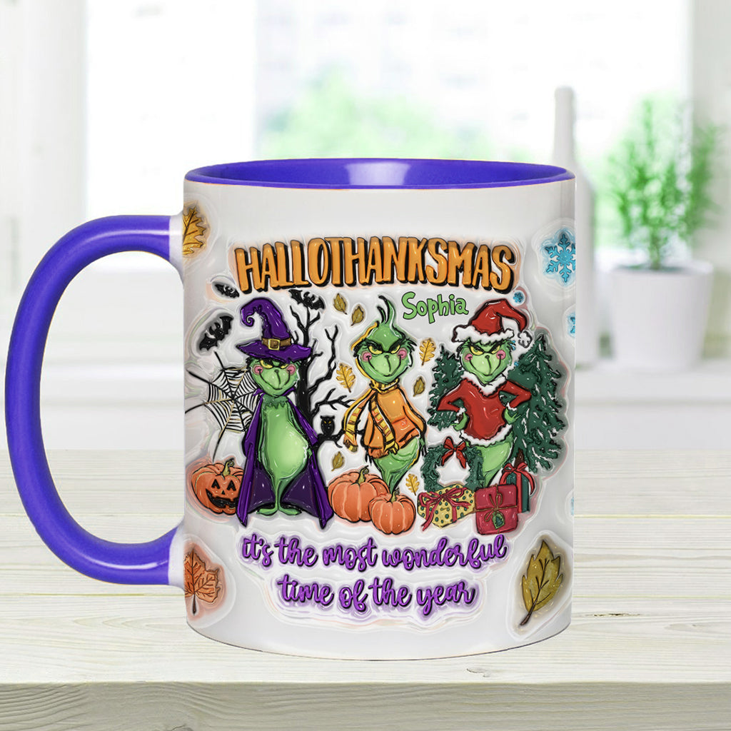 Personalized Hallothanksmas Accent Mug Custom Name Gift for Christmas