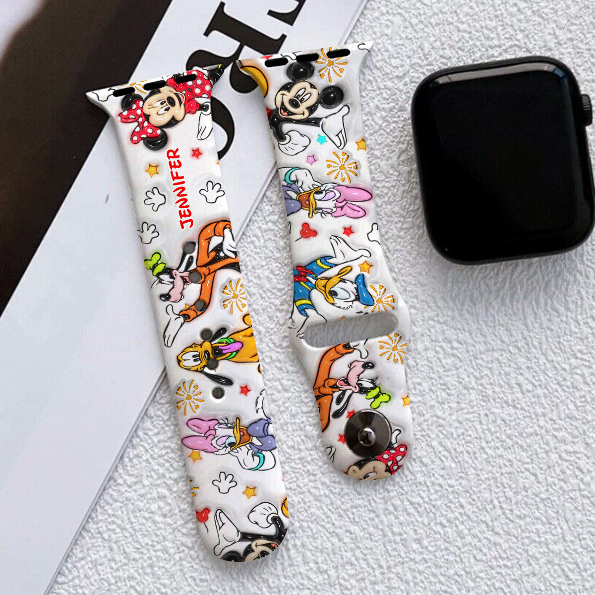 Personalized Puffy Mouse Ears Apple Watch Band Custom Name Gift