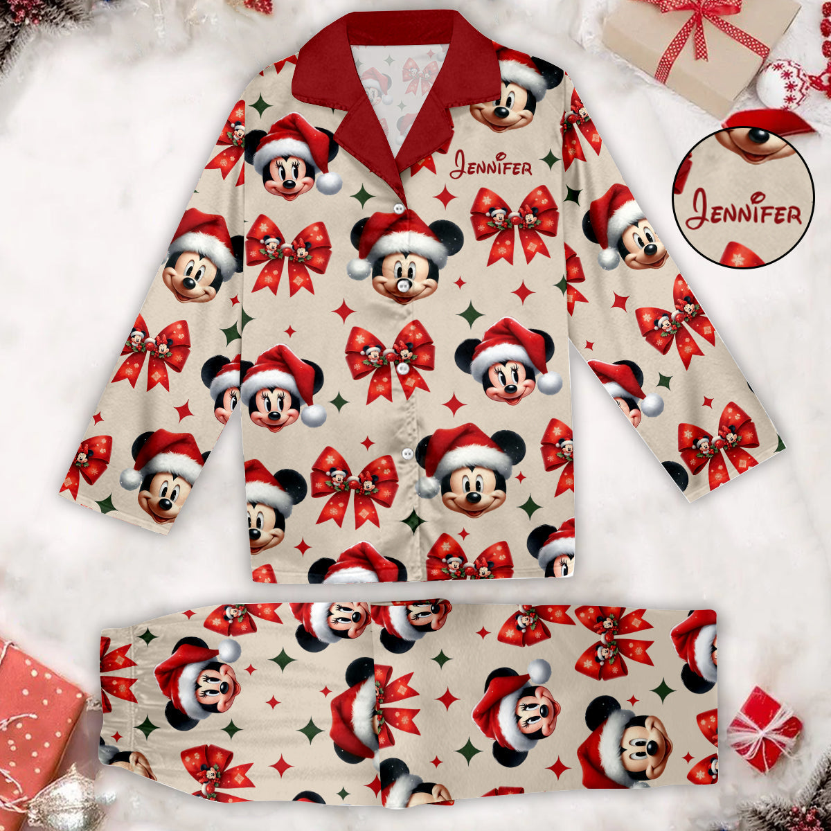 Personalized Cute Mouse Christmas Pajamas Button Down Set