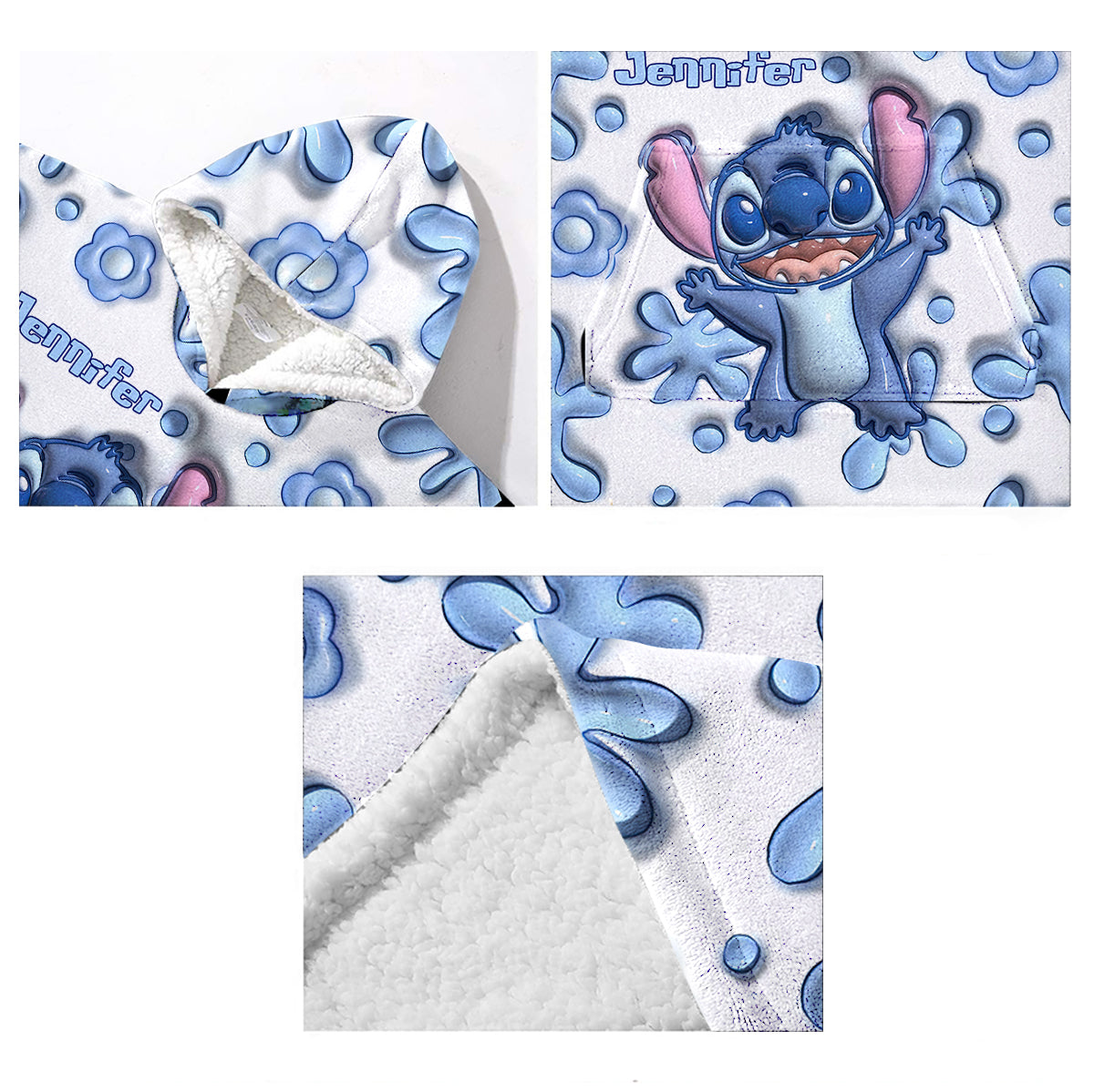 Personalized Blanket Hoodie with Custom Name and Stitch Design