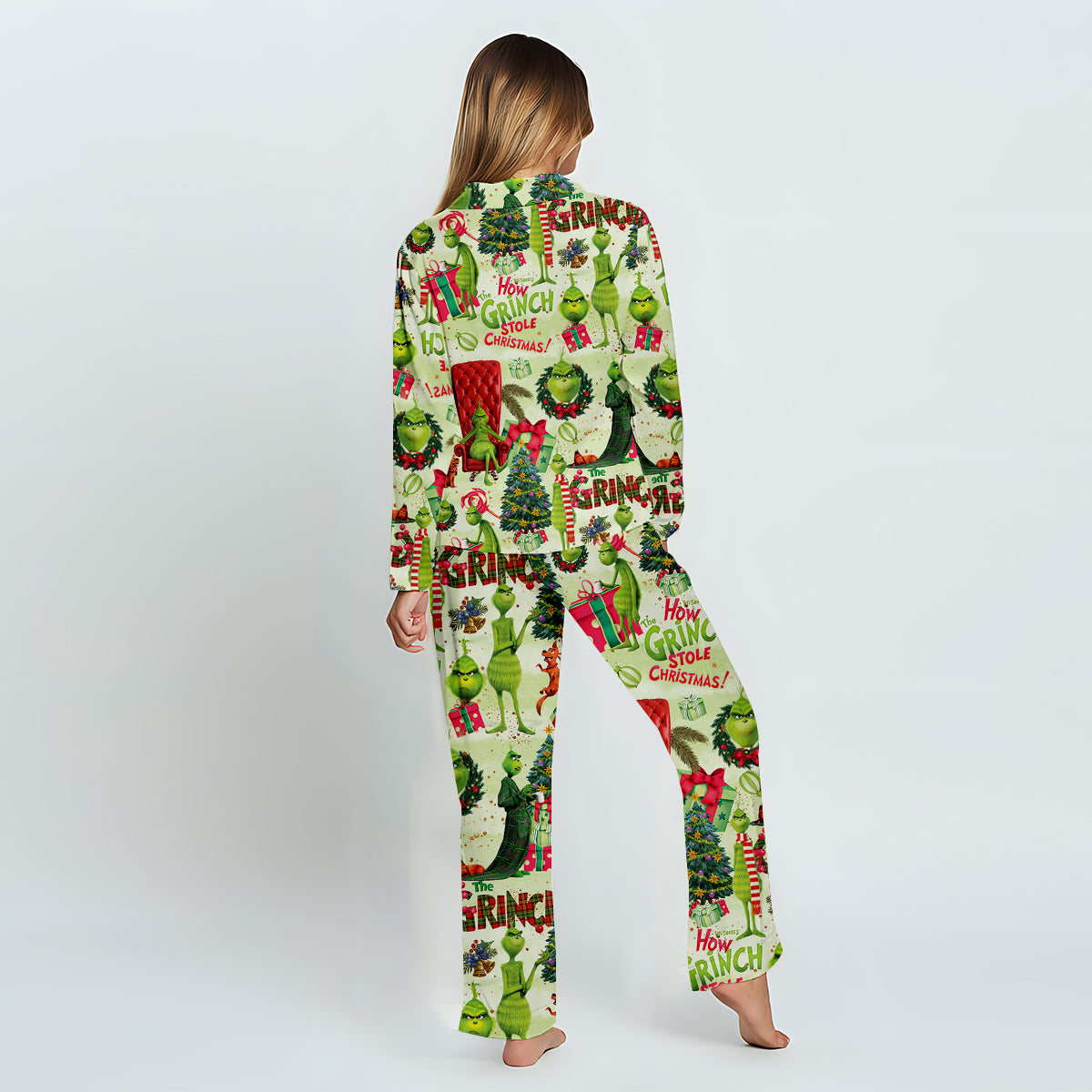 Personalized Grinch Christmas Button Down Pajamas for Couples