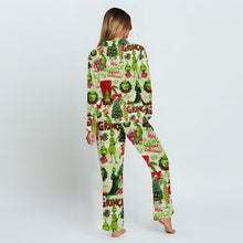 Load image into Gallery viewer, Personalized Grinch Christmas Button Down Pajamas for Couples
