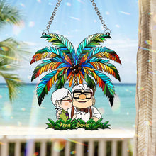 Load image into Gallery viewer, Personalized Palm Tree Suncatcher Ornament for Couples &amp; Animal Lovers
