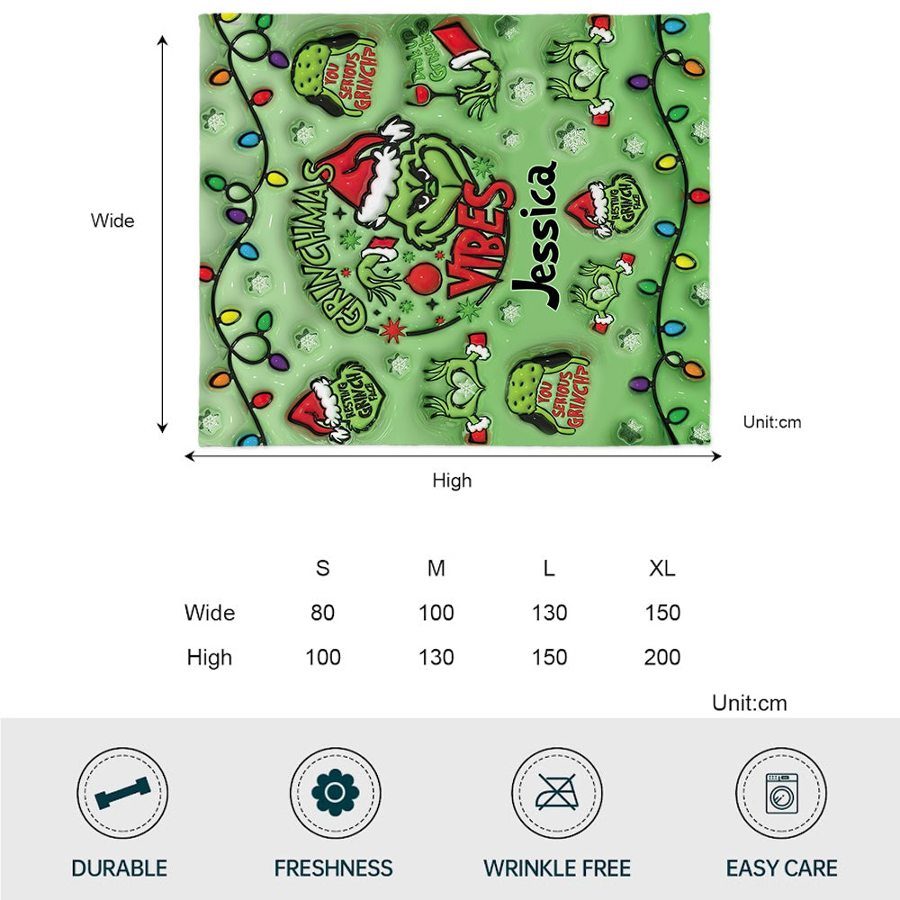 Personalized Merry Grinchmas Blanket Custom Name Gift for Christmas