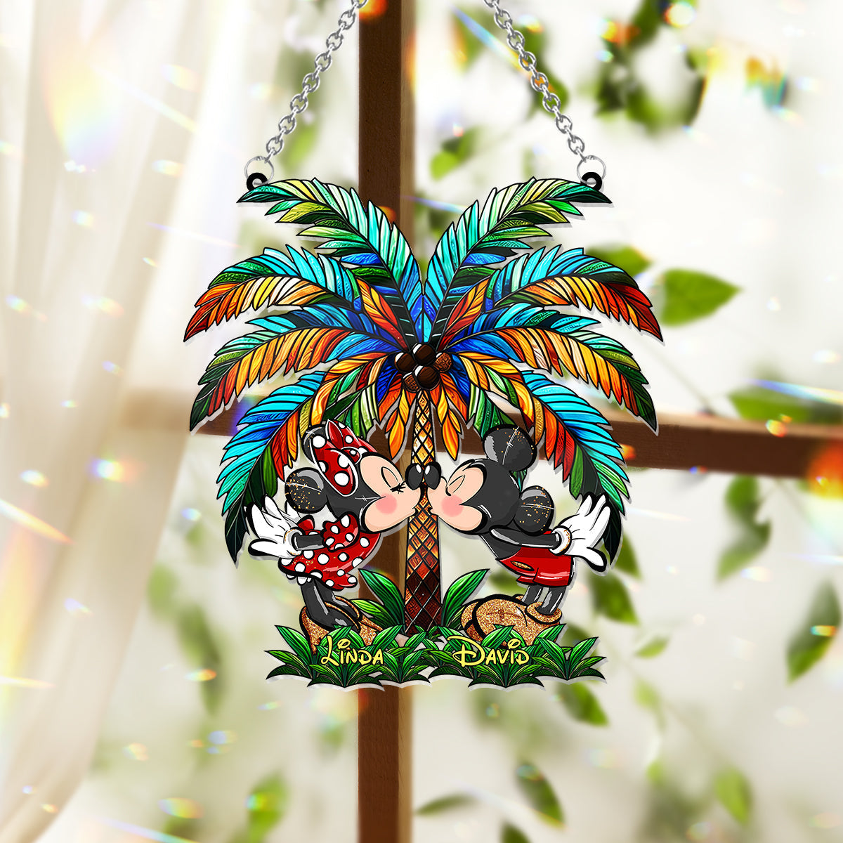Personalized Palm Tree Suncatcher Ornament Gift for Couples