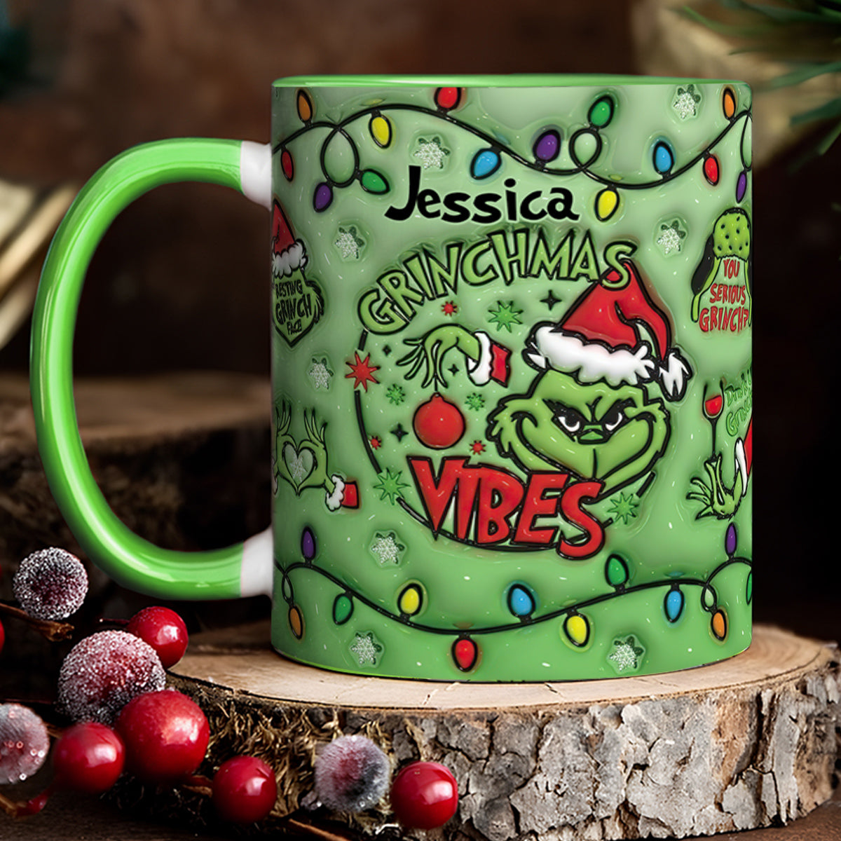 Personalized Grinchmas Vibes Accent Mug Custom Name Gift