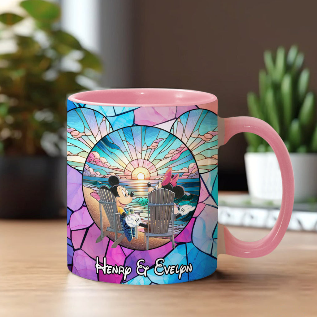 Personalized Ceramic Accent Mug with Sunset Design for Couples