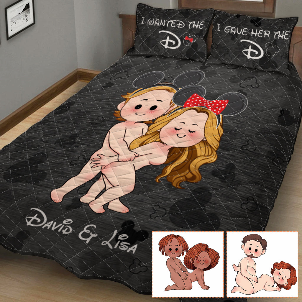 Personalized Couple Mouse Ears Quilt Set Custom Names Gift