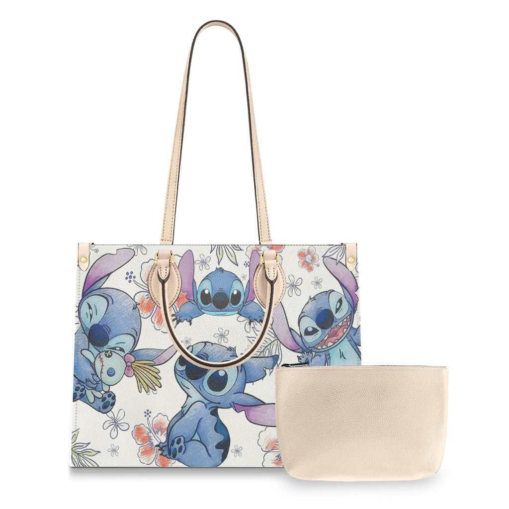 Personalized Leather Handbag Ohana Stitch Design Gift for Women