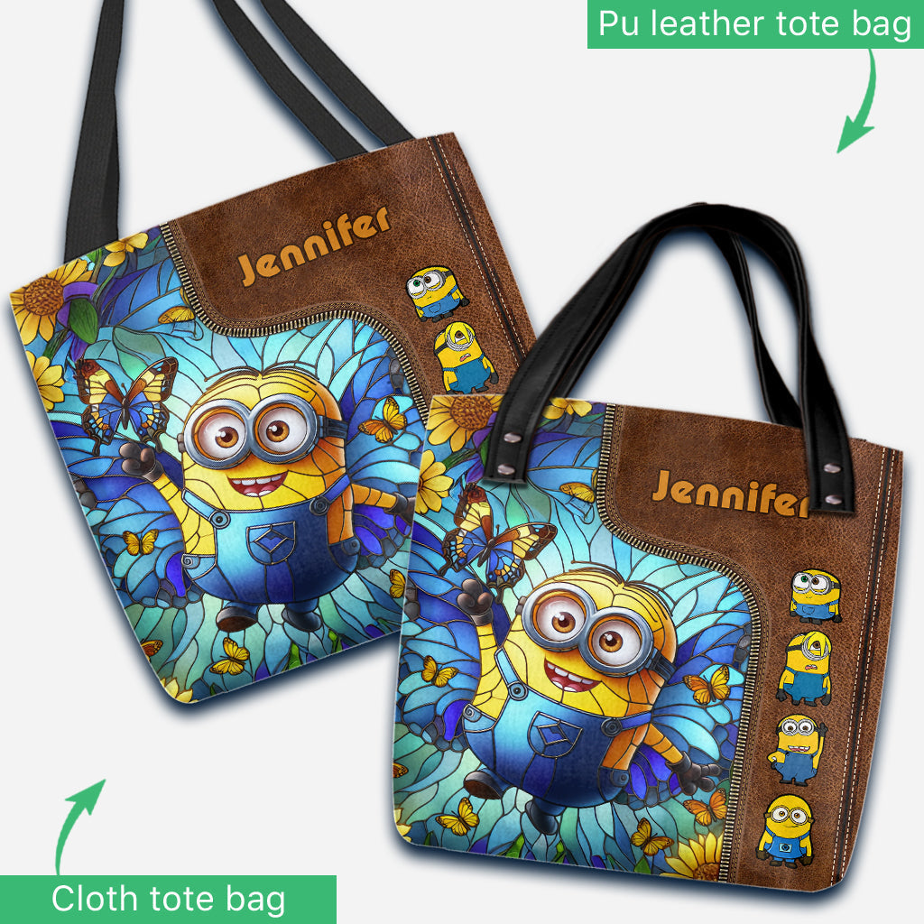 Personalized Stained Glass Minion Tote Bag Custom Name Gift