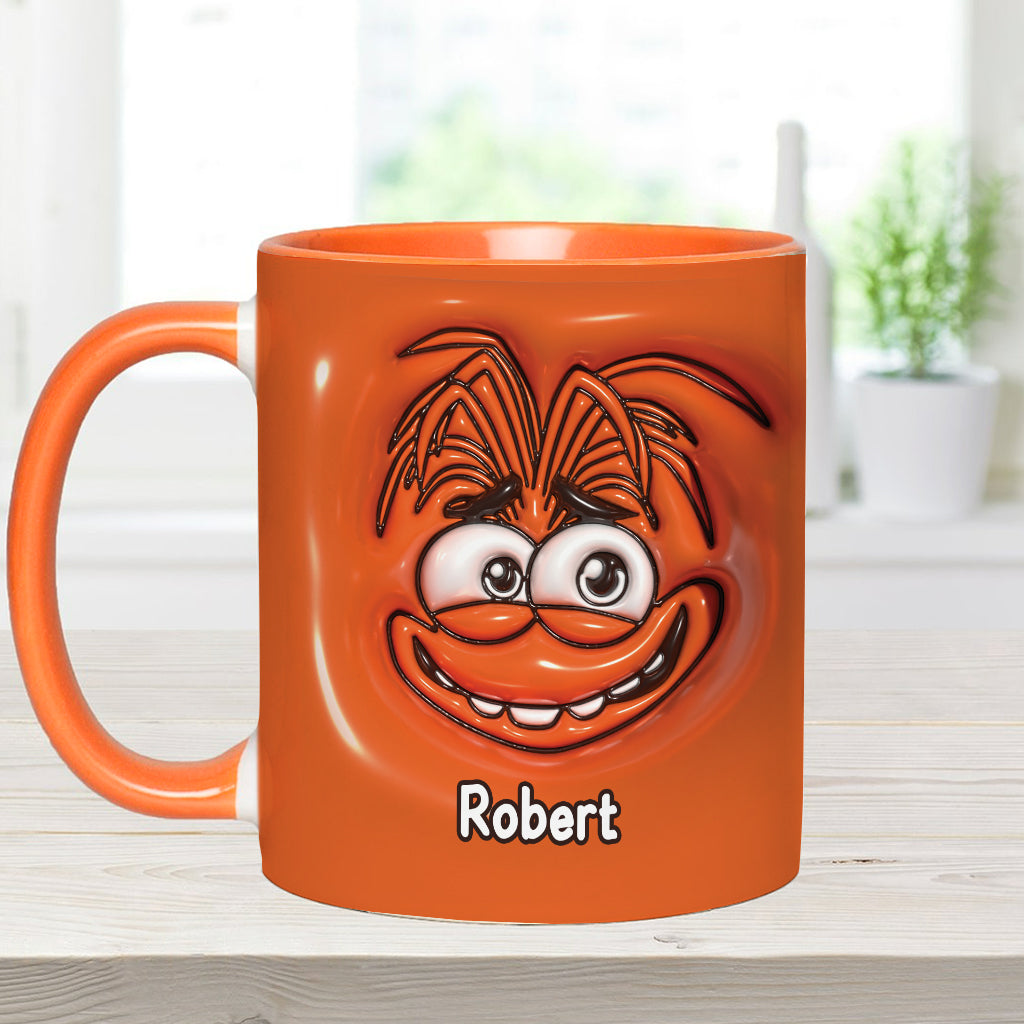 Personalized Two-Tone Accent Mug with Emotive Character - Custom Name Gift