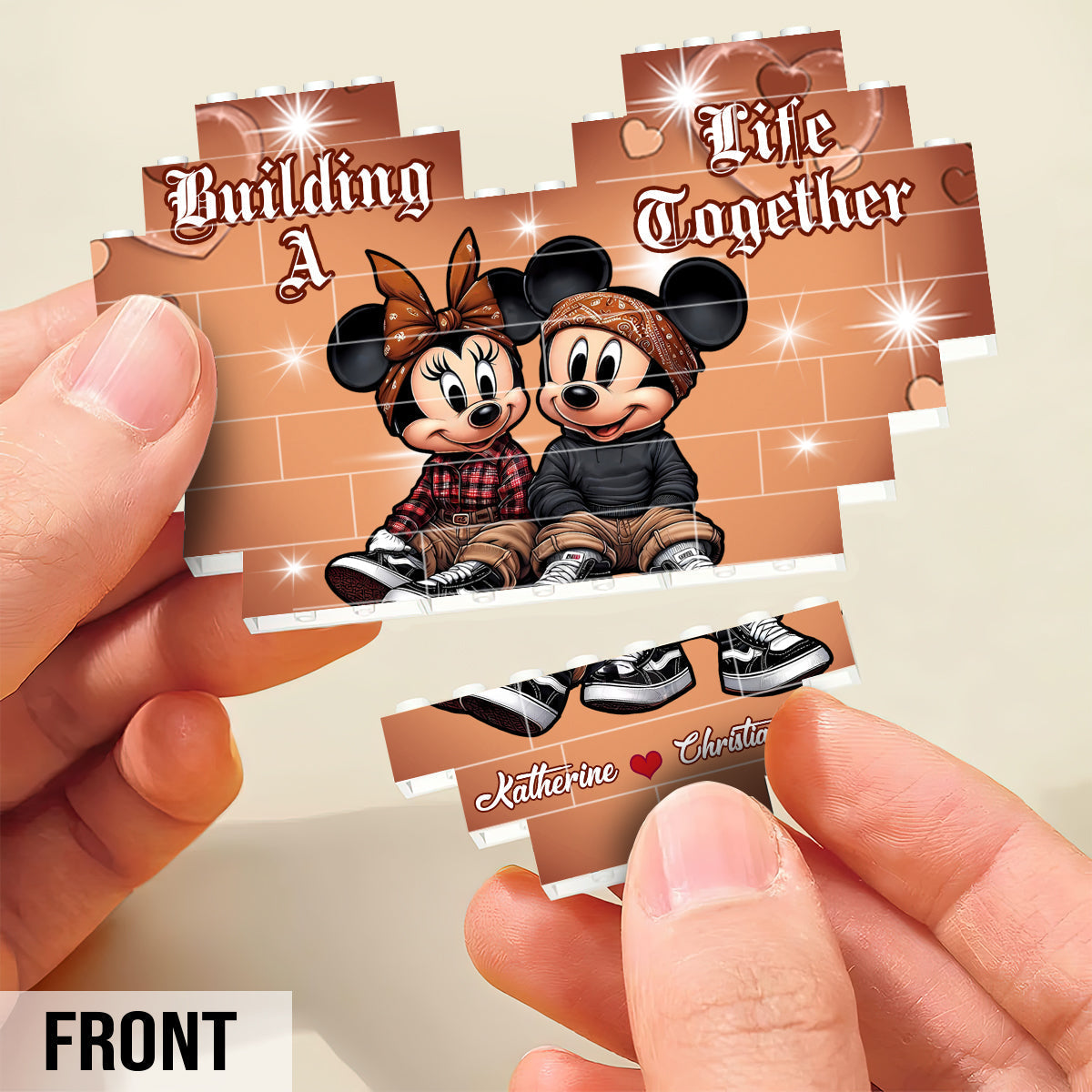 Personalized Heart Building Brick Blocks Custom Couple Gift for Wedding Anniversary