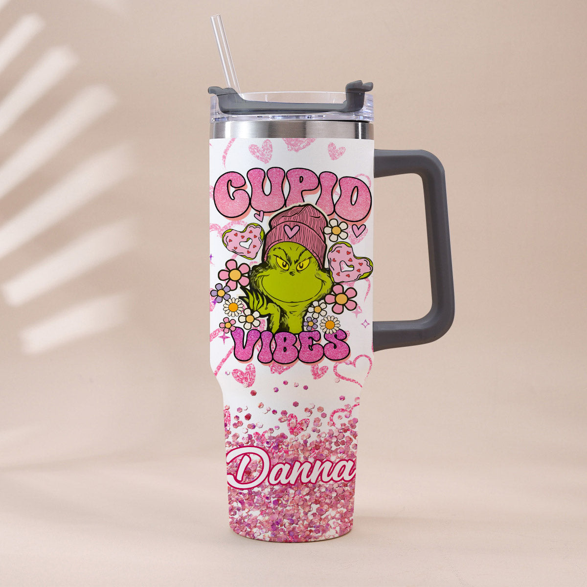 Personalized Cupid Vibes Tumbler with Handle for Christmas Gift