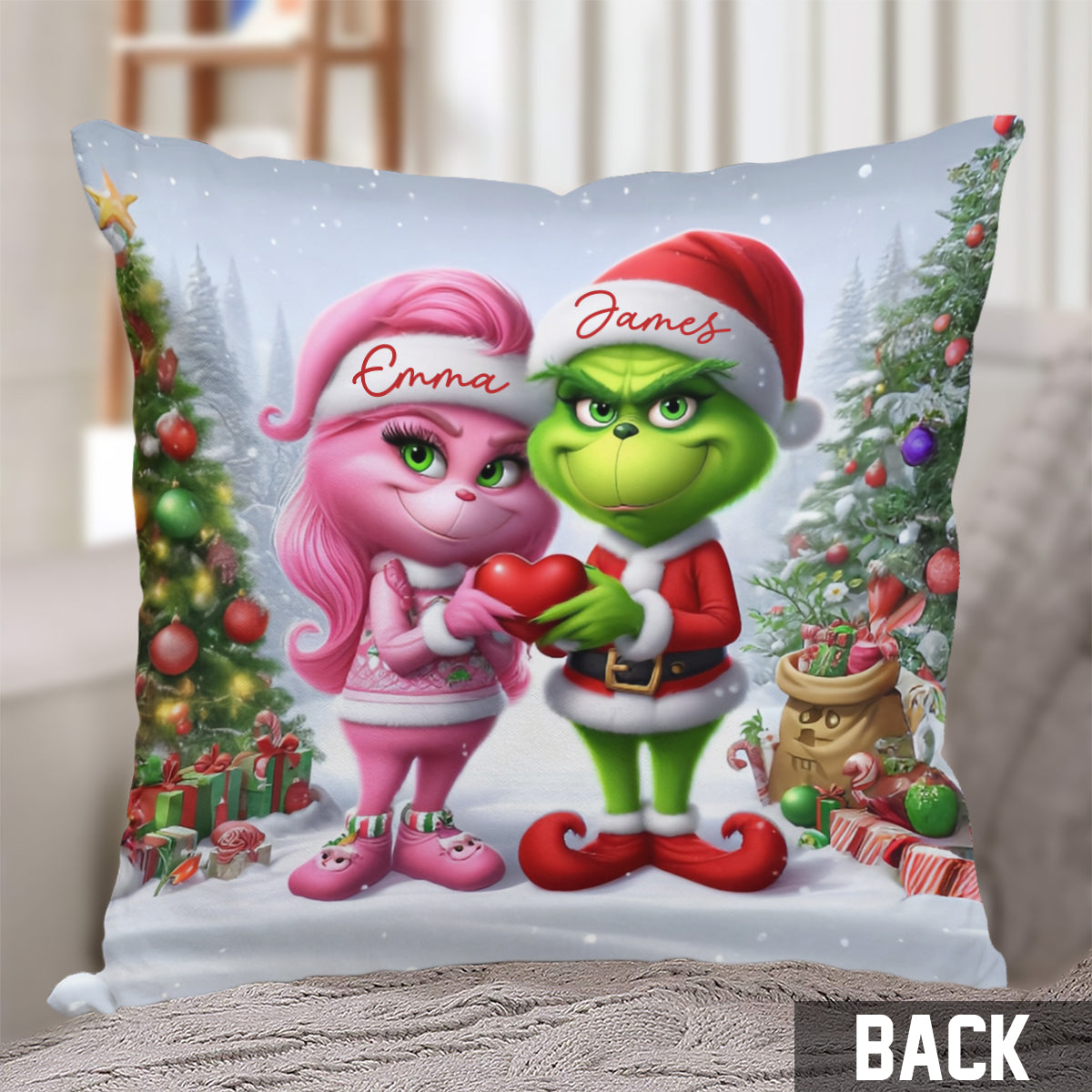 Personalized Grinchmas Throw Pillow Custom Names Gift for Christmas