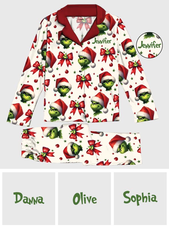 Personalized Grinchmas Button Down Pajamas for Christmas