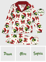 Load image into Gallery viewer, Personalized Grinchmas Button Down Pajamas for Christmas
