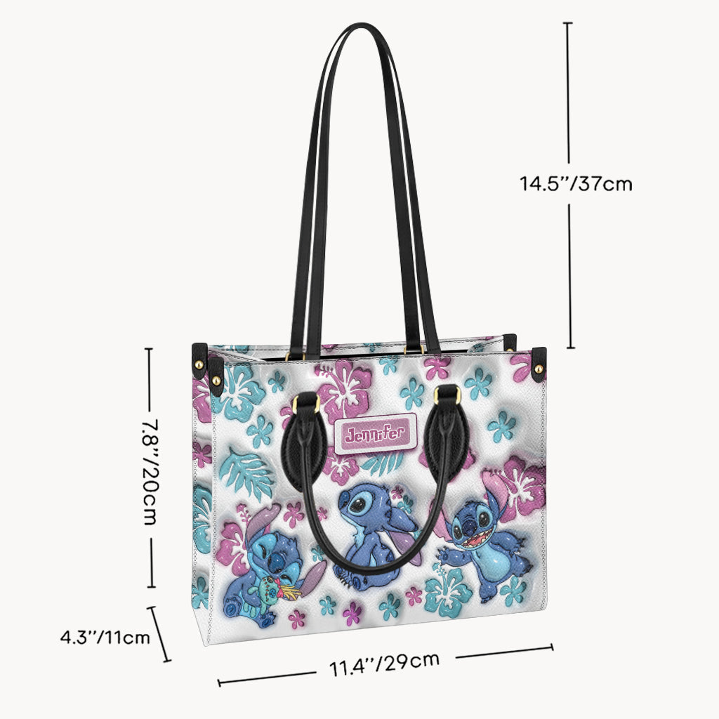 Personalized Leather Handbag with Floral Design Gift for Her