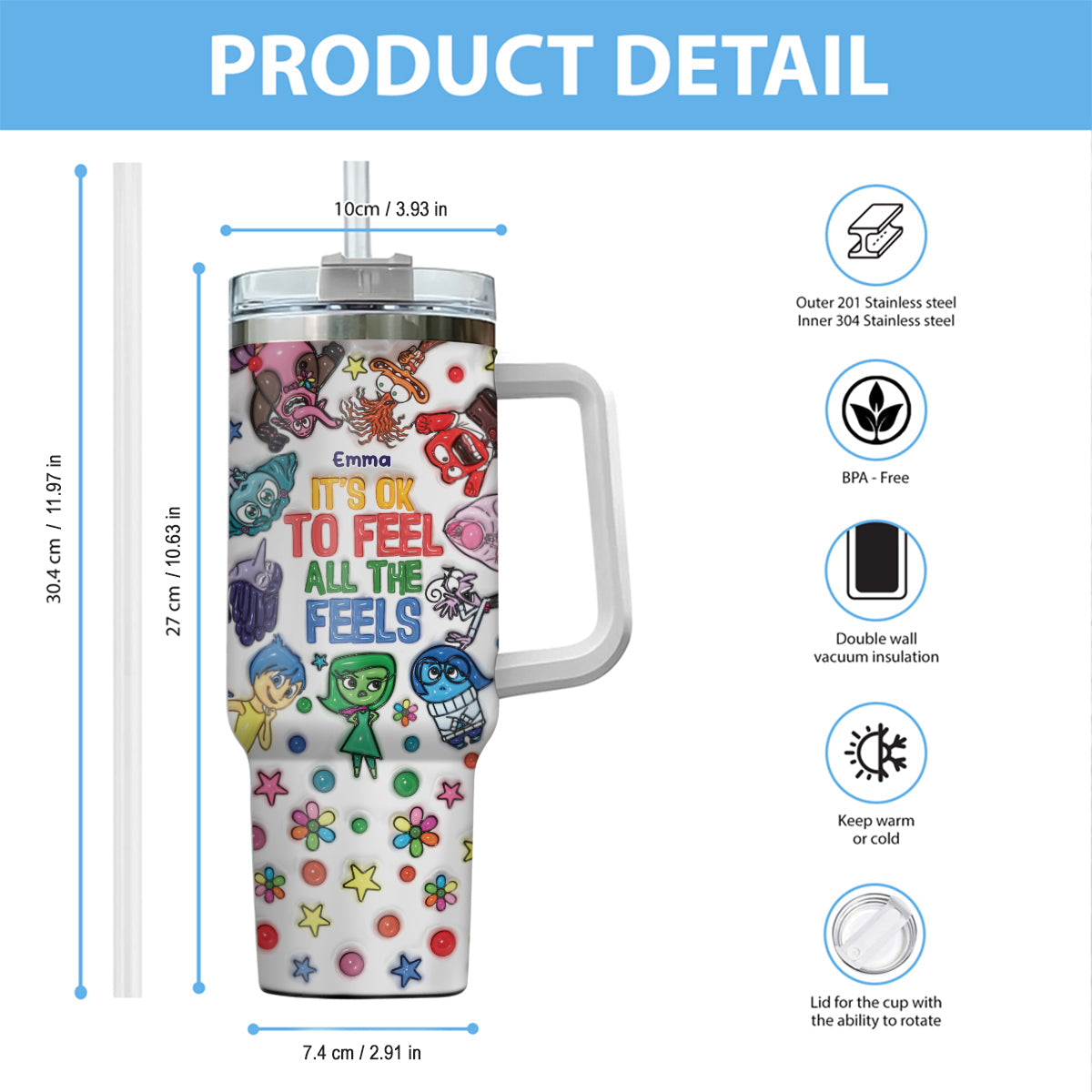 Personalized Insulated Tumbler with Handle - Custom Name Gift for Kids